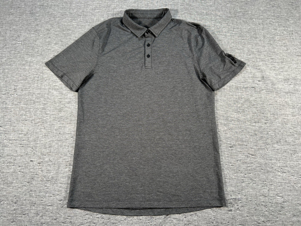 Lululemon Polo Shirt Mens Large Grey Short Sleeve Performance Stretch Embroidery